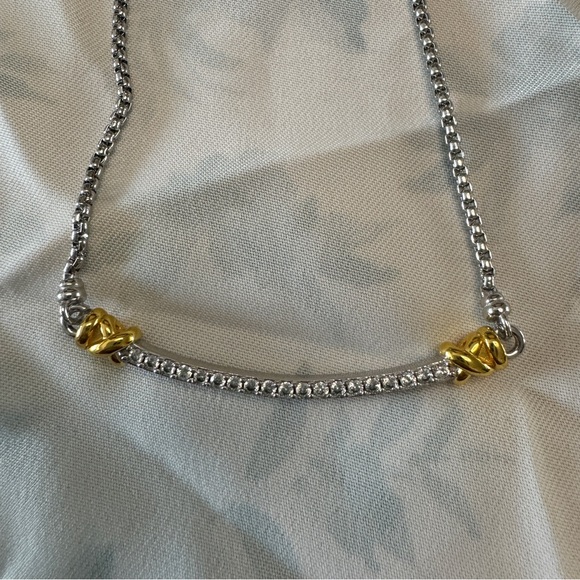David Yurman Sterling Silver Bar Necklace With 18k Yellow Gold - Picture 6 of 14